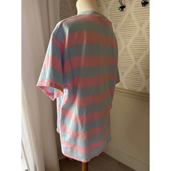 Fantastic Fawn Women’s Small Oversized Blue Pink Stripe Short Sleeve Basic Top - Picture 3 of 6